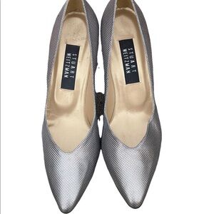 Stuart Weitzman Heels Pumps Square Toe Slip On Grey Leather SZ 9.5 B